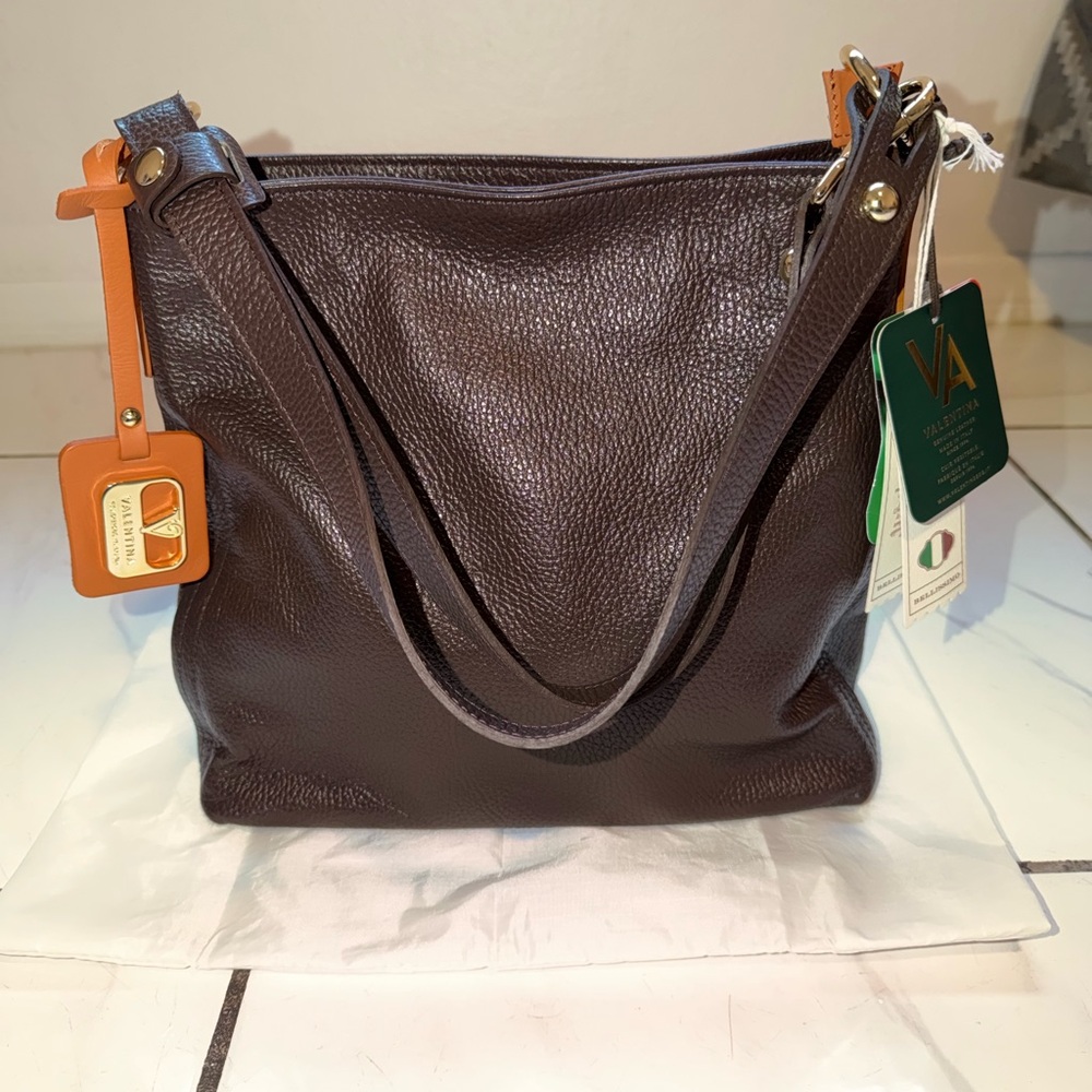 Valentina Brown Pebbled Leather Shoulder Bag